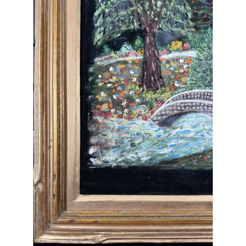 Fall Landscape Painted On Black Velvet Framed - Picture 3 of 9